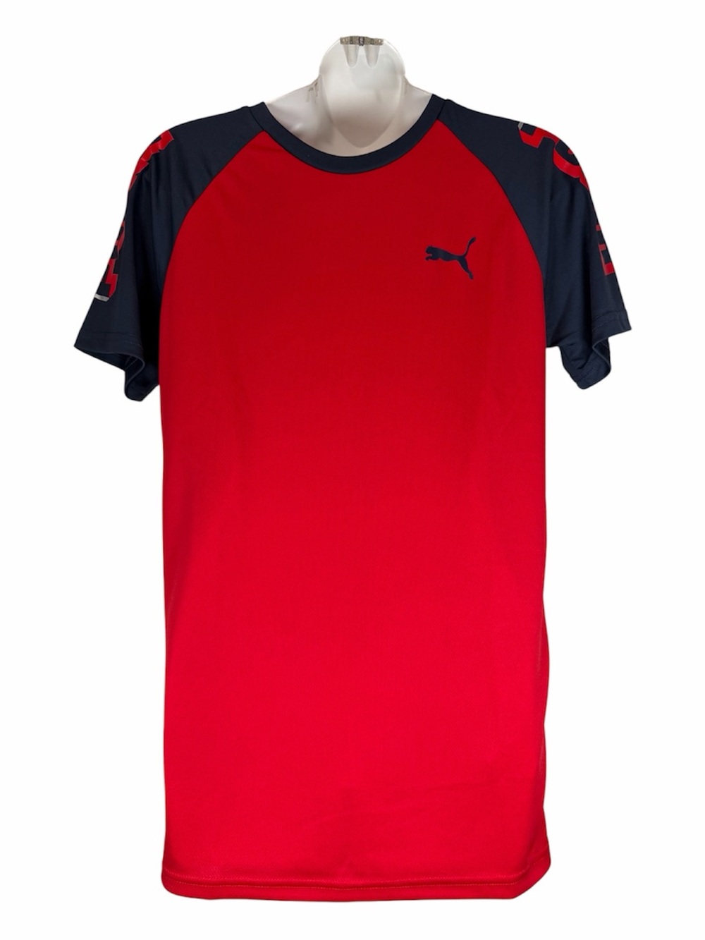 Boys PUMA Raglan Sleeve Shirt Logo Red Black XL Athletic Performance Tee Active